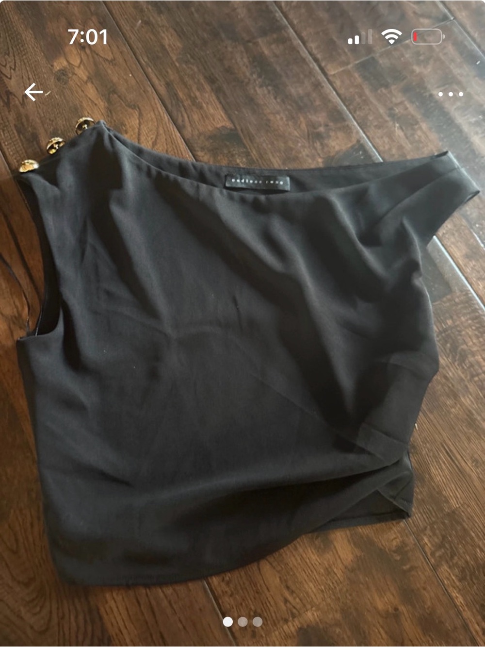Anthropologie Black One-Shoulder Blouse with Gold Buttons